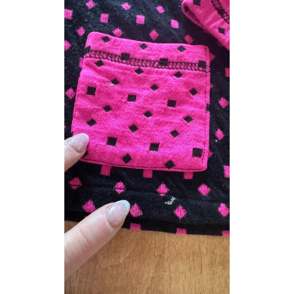 Miniwaves Vintage‎ Kids Neon Pink Black Diamond Knit Sweater Made in USA Size 6X